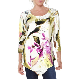 Alfani Women's Floral-Print Point-Hem Top Black Size Extra Large