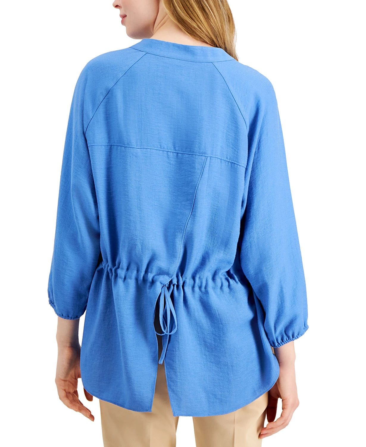 Alfani Women's Bishop-Sleeve Tie-Back Top Blue Size Small