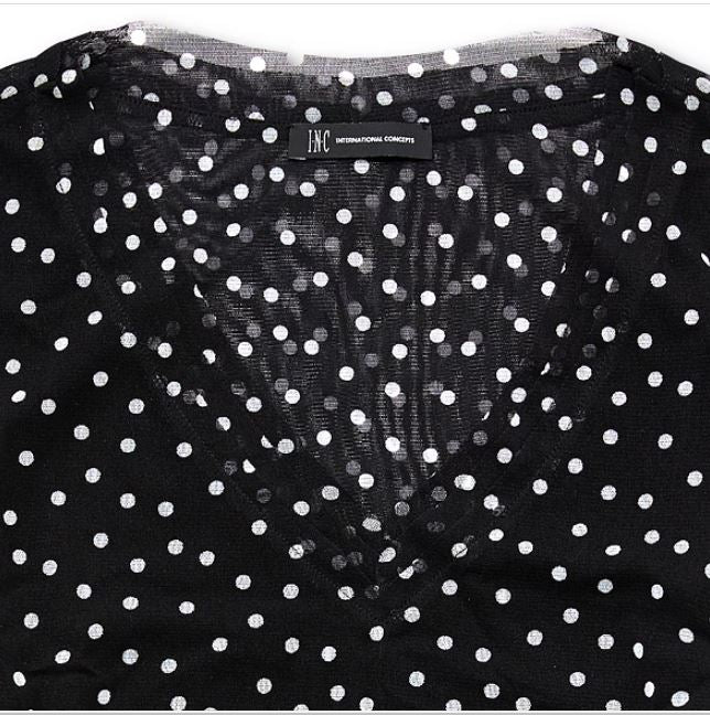 INC International Concepts Women's Double Layer V Neck Top Black Size Small