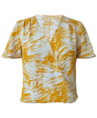 Alfani Women's Printed Surplice Flutter-Sleeve Top Yellow Size XX Large