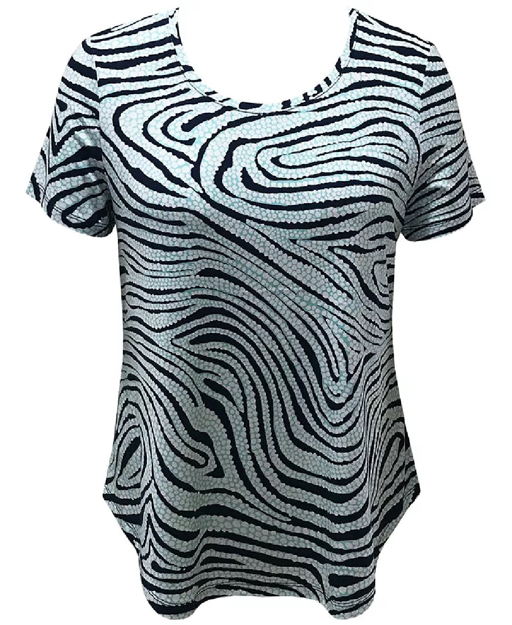 JM Women's Collection Petite Zebra-Print Scoop-Neck Top Turq/Aqua Size Petite