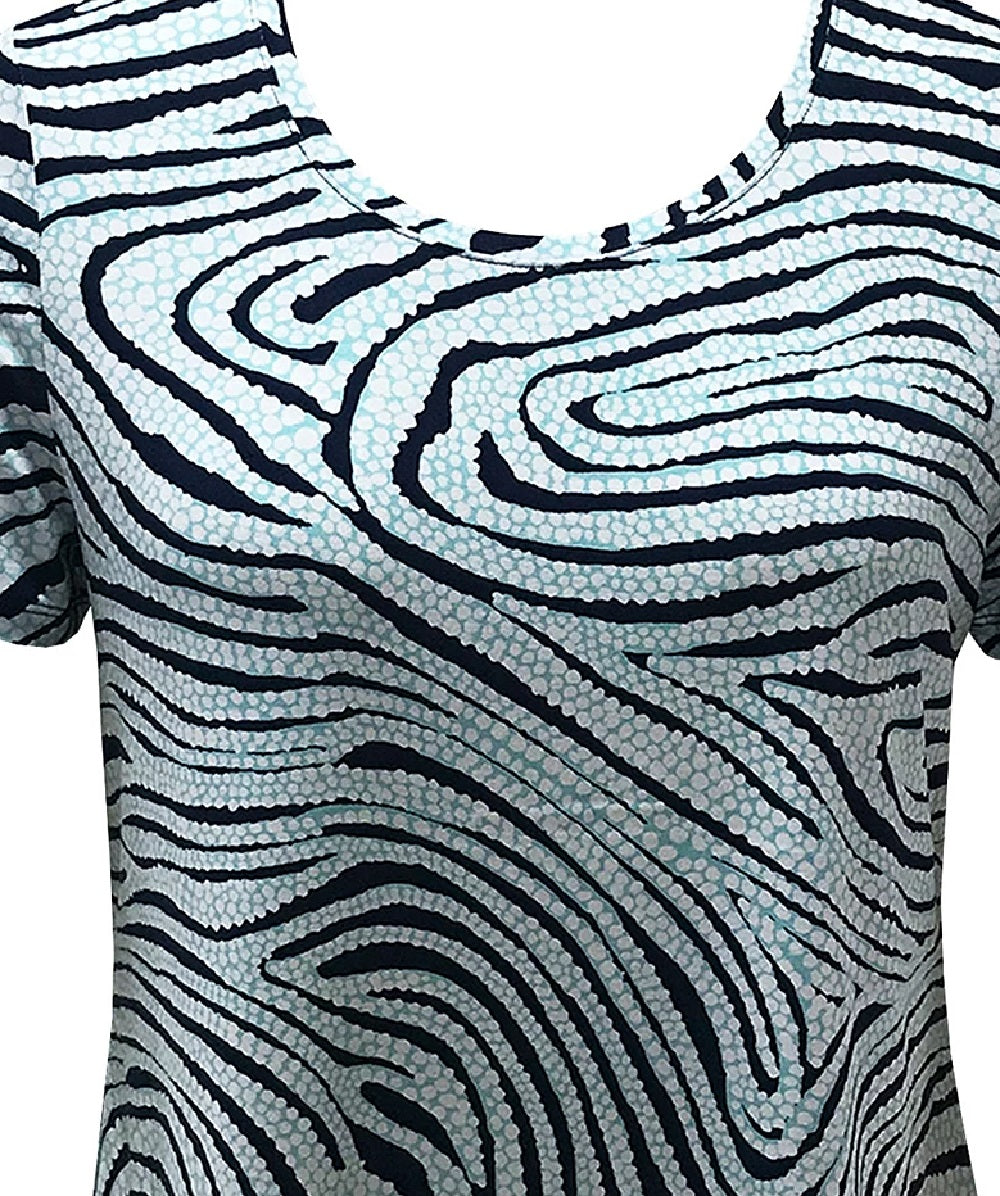 JM Women's Collection Petite Zebra-Print Scoop-Neck Top Turq/Aqua Size Petite