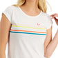 Style & Co Women's Happy Stripes Graphic T-Shirt White Size X-Small