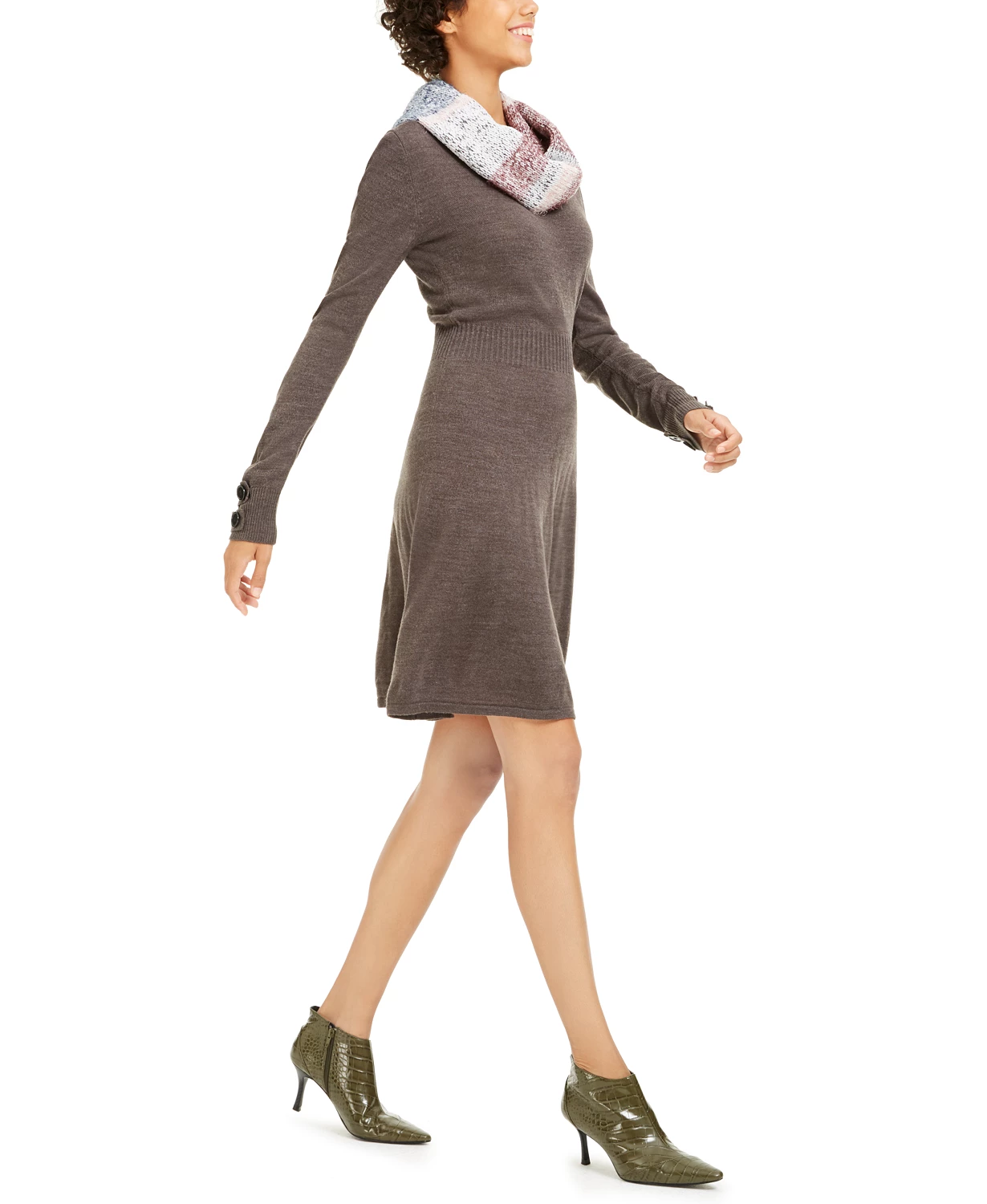 BCX Juniors' Striped Scarf & Sweater Dress Gray Large