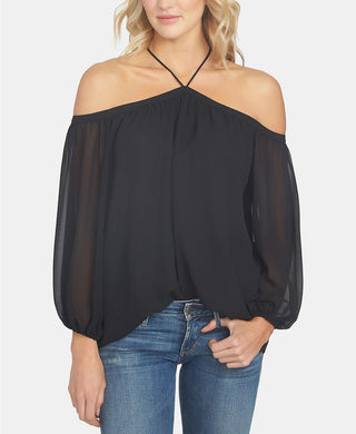 1.STATE Women's Off the Shoulder Halter Neck Blouse Black