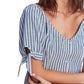 1.STATE Women's Riviera Stripe Tie Cuff Top Blue