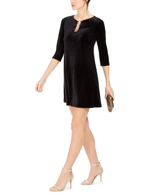 MSK Women's Petite Three-Ring Velvet Dress Black Size Medium