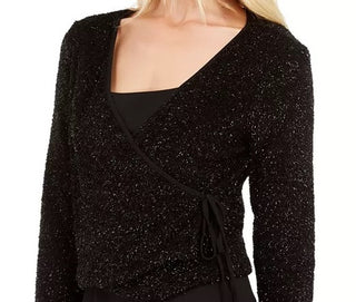 Calvin Klein Women's Glitter Wrap Sweater Black Size X-Large
