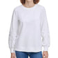Calvin Klein Women's Ruched-Sleeve Sweatshirt White Size Large