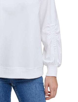 Calvin Klein Women's Ruched-Sleeve Sweatshirt White Size Large