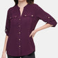 Calvin Klein Women's Textured Roll-Tab Blouse Purple Size Extra Large