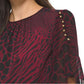Michael Kors Women's Beaded Animal Print Blouse Red Size X-Large