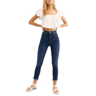 Free People Women's High Waist Crop Raw Hem Denim Leggings Navy Size 2/8