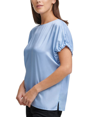 DKNY Women's Elastic Sleeve Top Navy Size X-Large