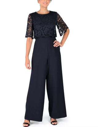 Donna Ricco Women's Lace Overlay Wide Leg Jumpsuit Navy Size 16 Plus