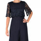 Donna Ricco Women's Lace Overlay Wide Leg Jumpsuit Navy Size 16 Plus