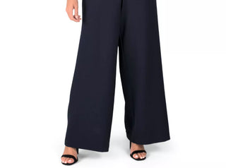 Donna Ricco Women's Lace Overlay Wide Leg Jumpsuit Navy Size 16 Plus