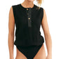 Free People Women's Peek Aye Henley Bodysuit Black Size Medium