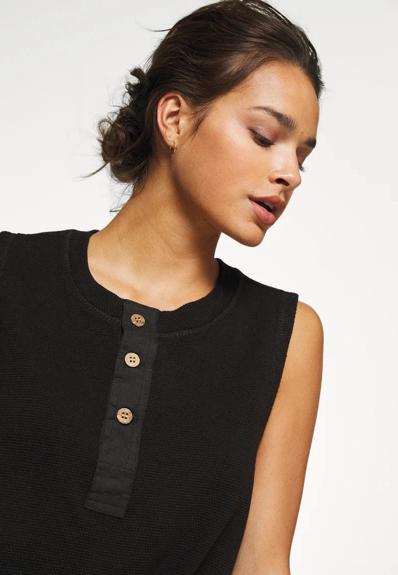 Free People Women's Peek Aye Henley Bodysuit Black Size Medium