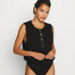 Free People Women's Peek Aye Henley Bodysuit Black Size Medium