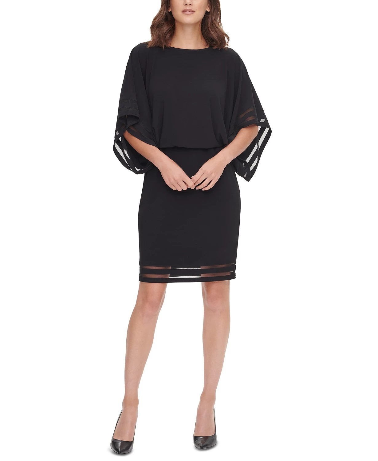 Jessica Howard Women's Petite Illusion-Detail Blouson Dress Black Size 6 P