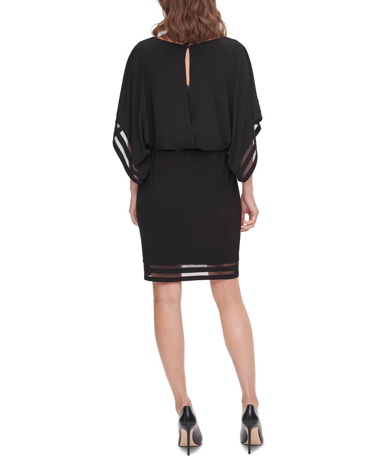 Jessica Howard Women's Petite Illusion-Detail Blouson Dress Black Size 6 P