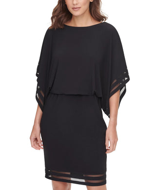 Jessica Howard Women's Petite Illusion-Detail Blouson Dress Black Size 6 P