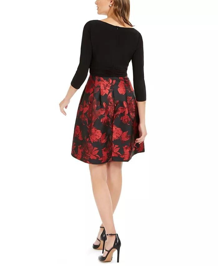 Jessica Howard Women's Solid & Floral Fit & Flare Dress Charcoal Size 14 Petite