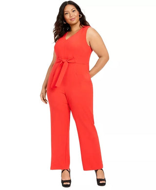 Vince Camuto Women's Plus Crepe Tie Front Wide Leg Jumpsuit Red Size 20W