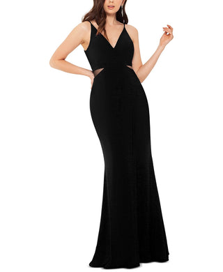 XscapeWomen's V Neck Mesh Detail Gown Black Size 12