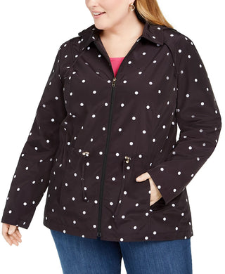 Charter Club Women's Plus Size Dot-Print Hooded Anorak Jacket Black Size 2X