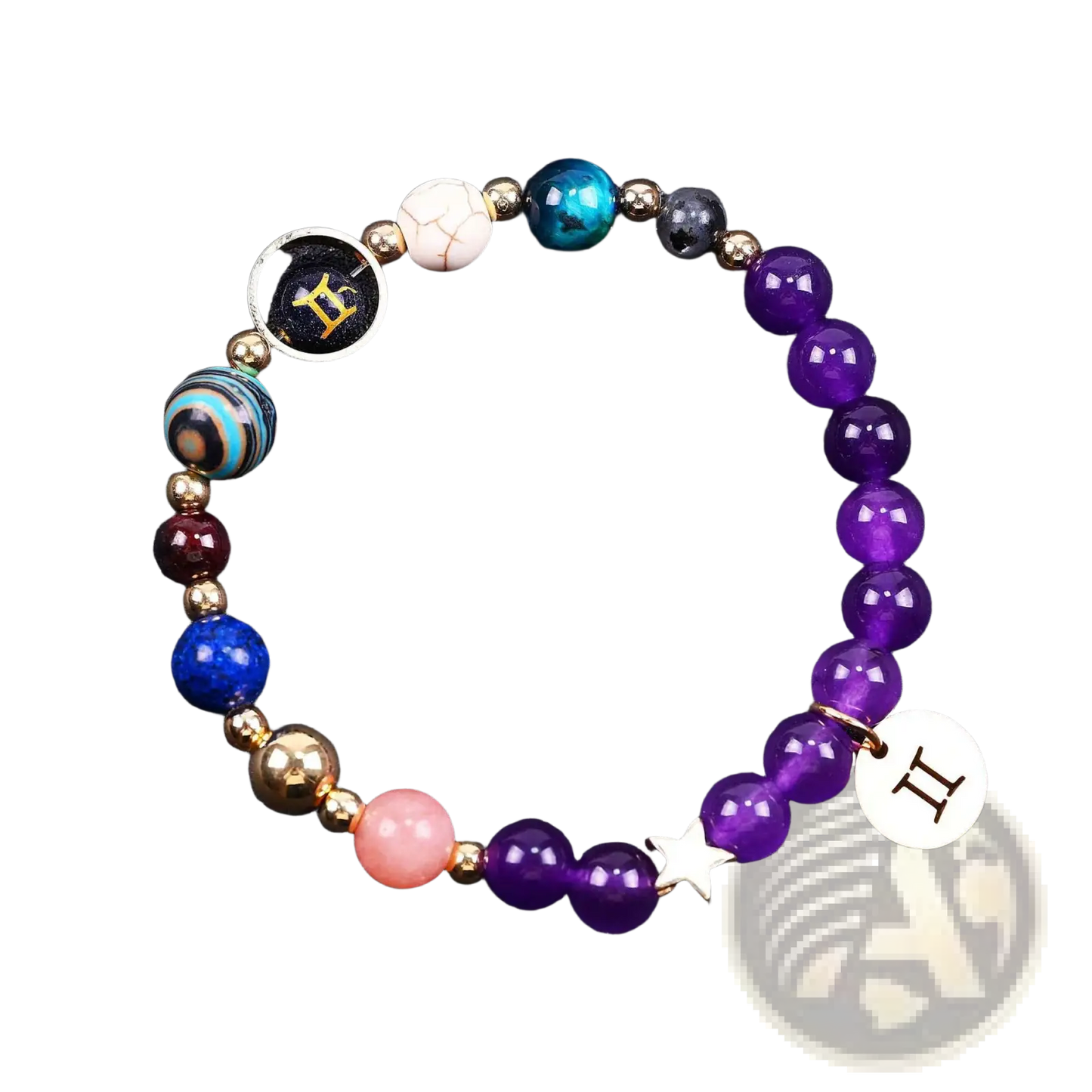 Natural Amethyst and Agate Twelve Zodiac Beaded Bracelet