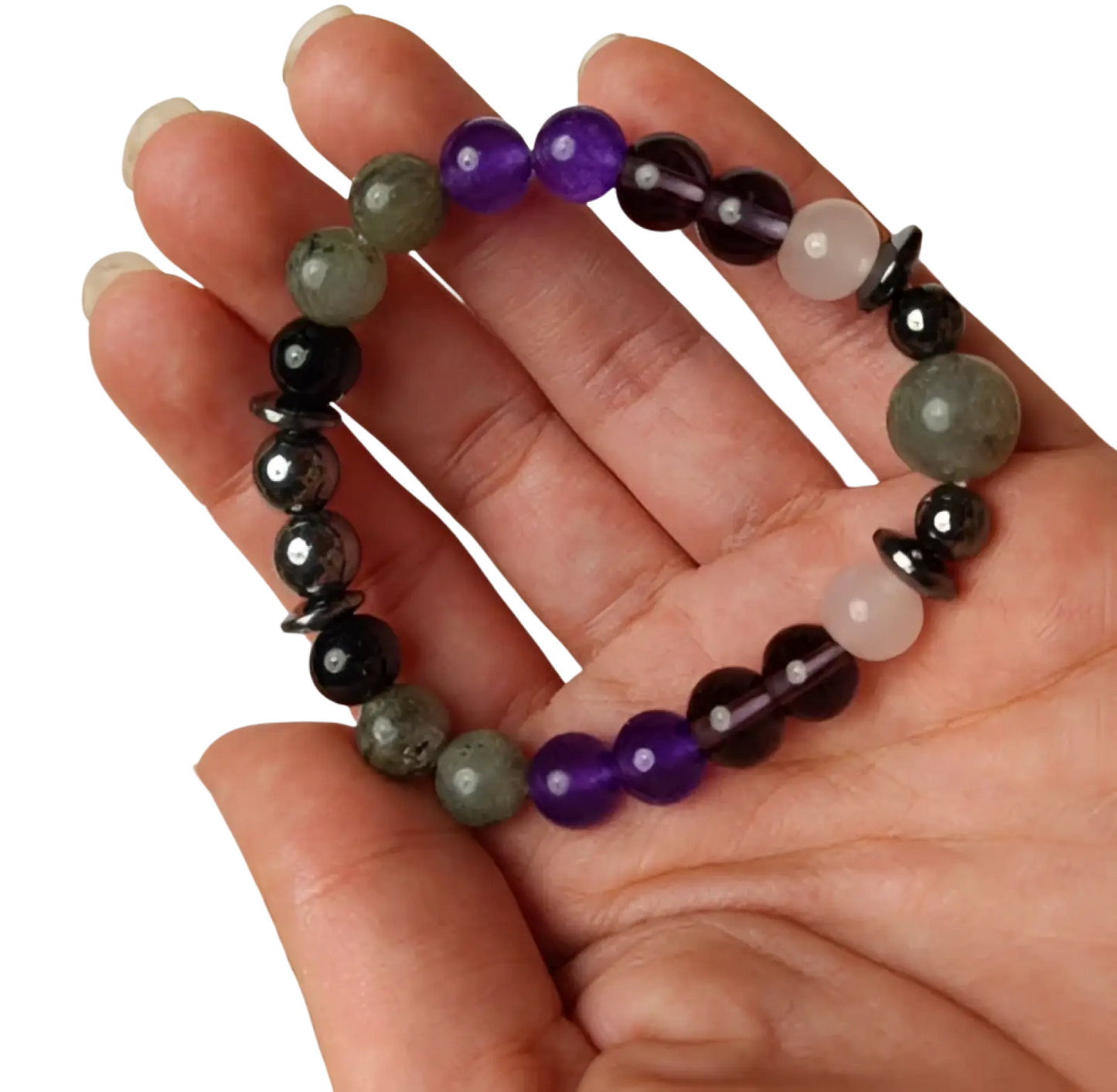 Natural Amethyst and Magnetic Stone Beaded Unisex Bracelet