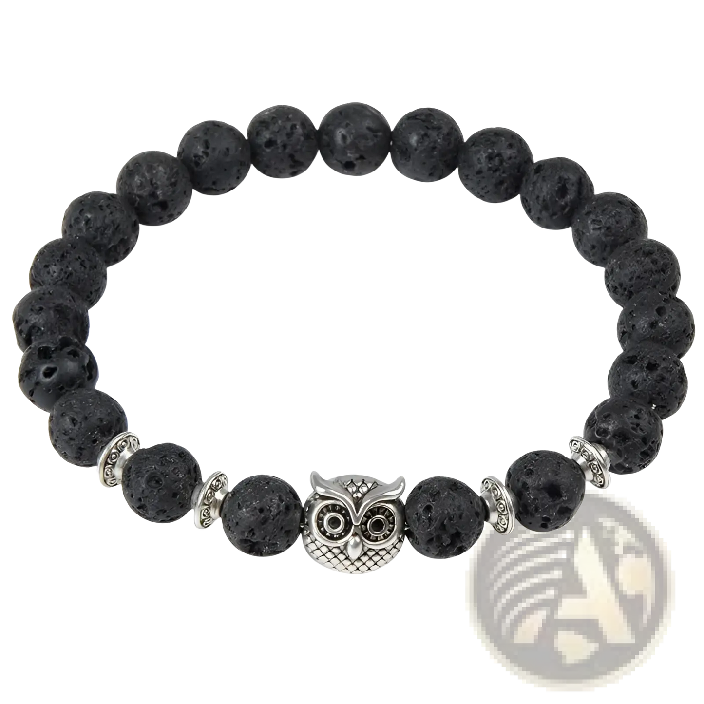 Natural Lapis Lazuli and Lava Stone Owl Charm Bracelet