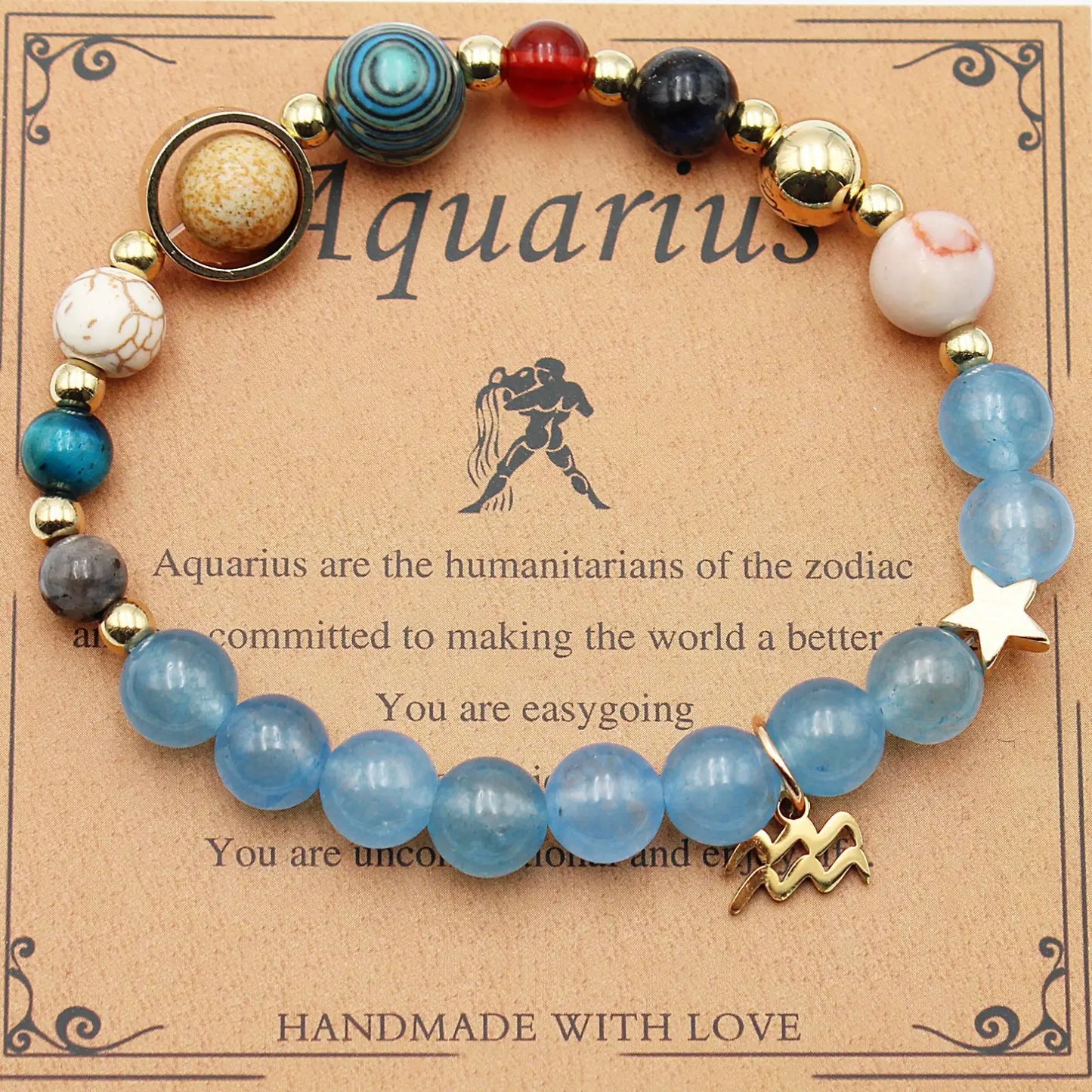 Natural Stone Twelve Zodiac Constellation Beaded Bracelet