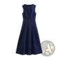 Navy Crew Neck Sleeveless Denim A-line Dress