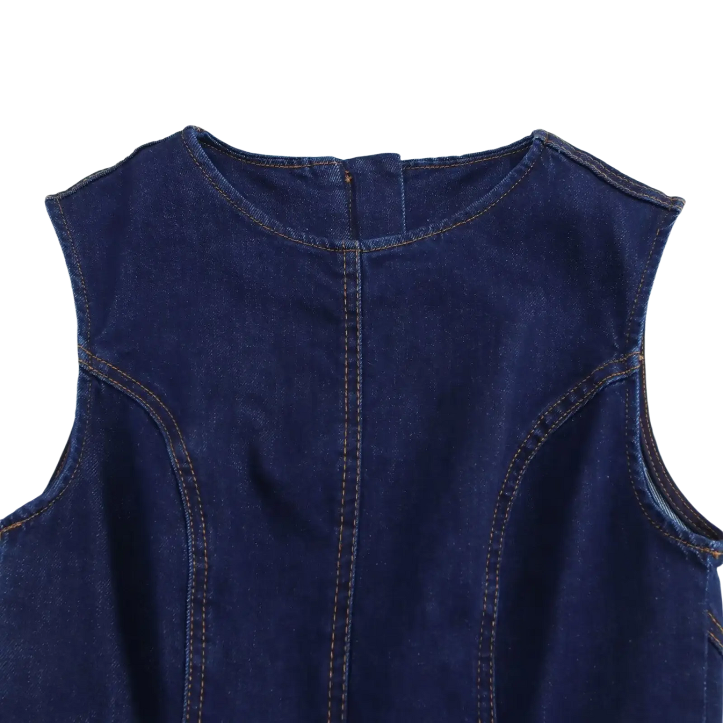 Navy Crew Neck Sleeveless Denim A-line Dress