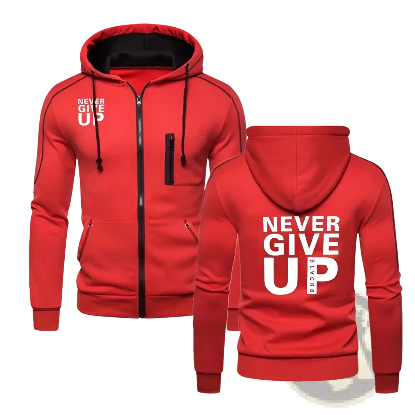 Never Give Up Contrast Zip Hoodie for Men