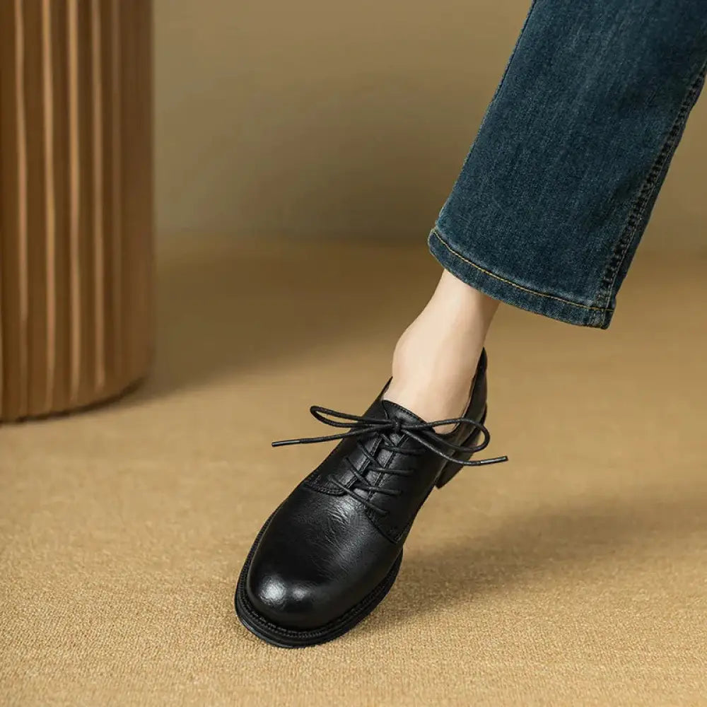 Women's British Leather Round Toe Oxford Shoes