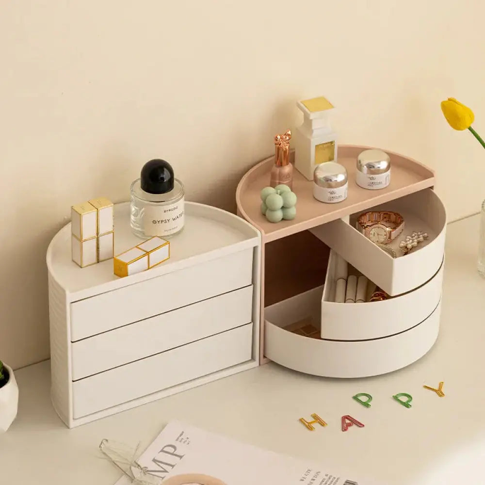 360 Rotating White Tiered Makeup and Jewelry Organizer