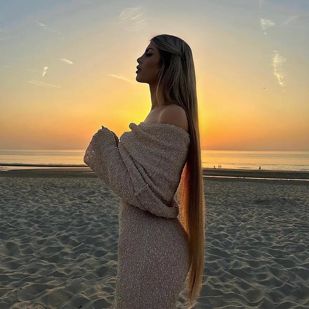Shimmering one Shoulder Knit Maxi Beach Dress