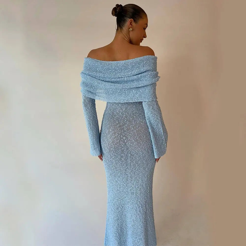 Shimmering one Shoulder Knit Maxi Beach Dress