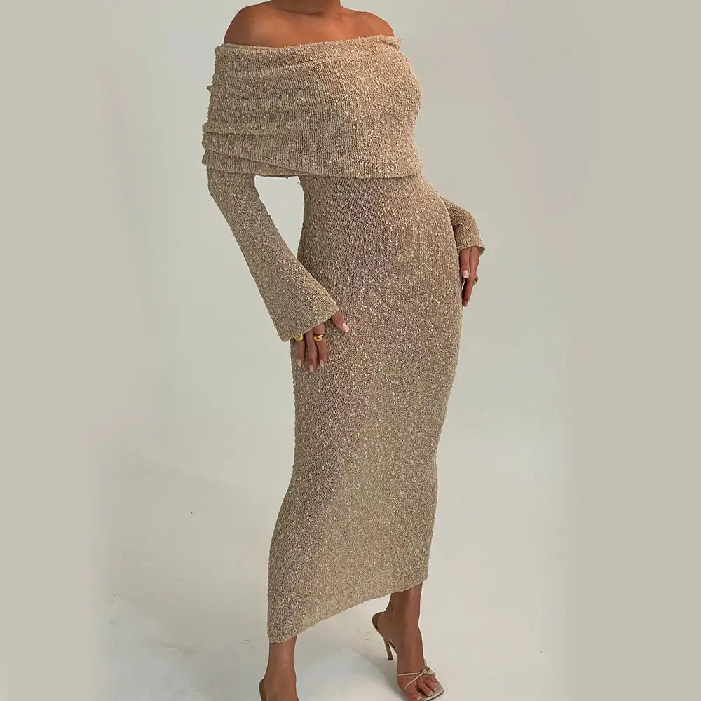 Shimmering one Shoulder Knit Maxi Beach Dress