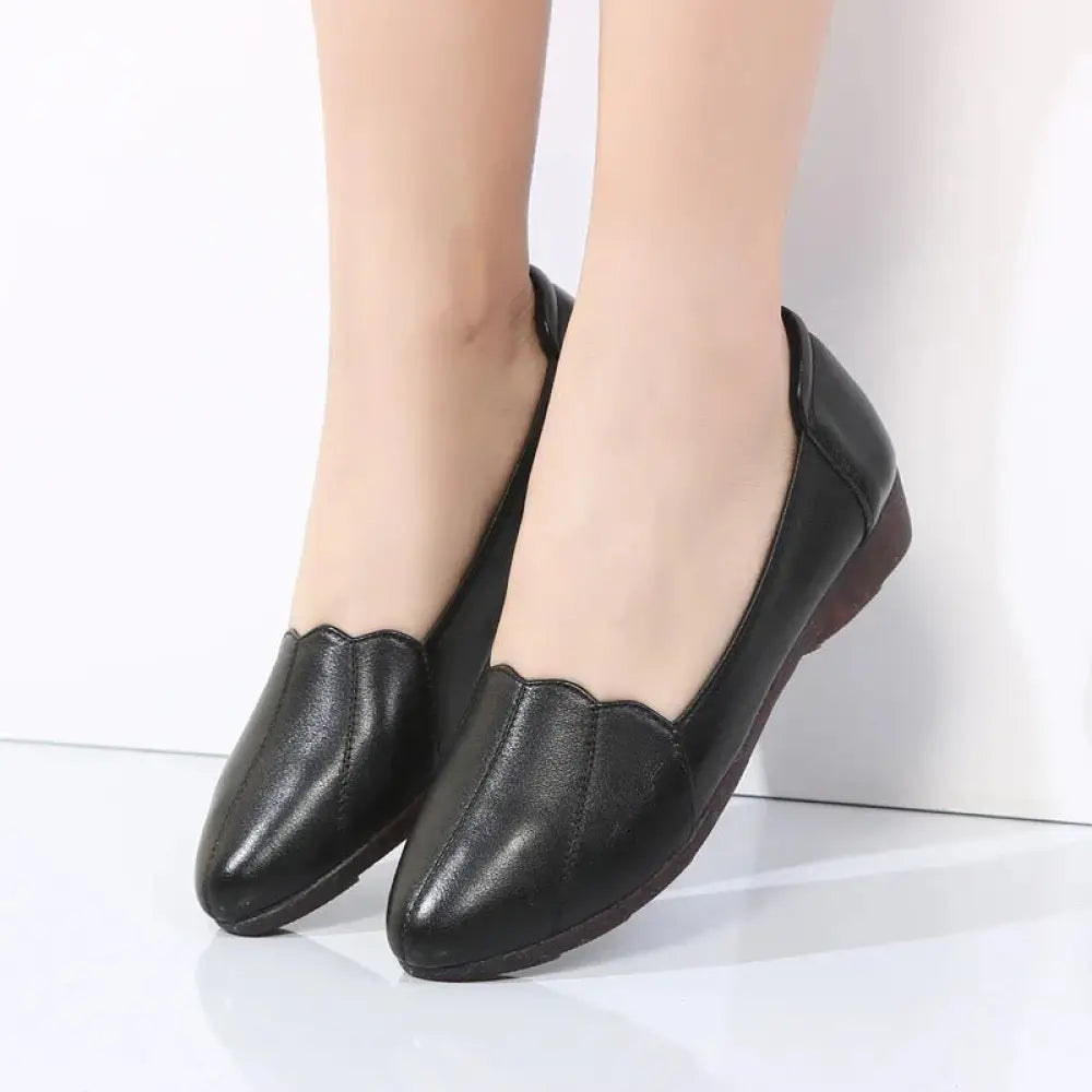 Scalloped Beige Leather Flats with Soft Cushioned Soles