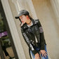 Studded Eye Embroidered Black Faux Leather Biker Jacket