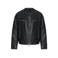 Men's V-neck Slim Fit Zipper Leather Bomber Jacket