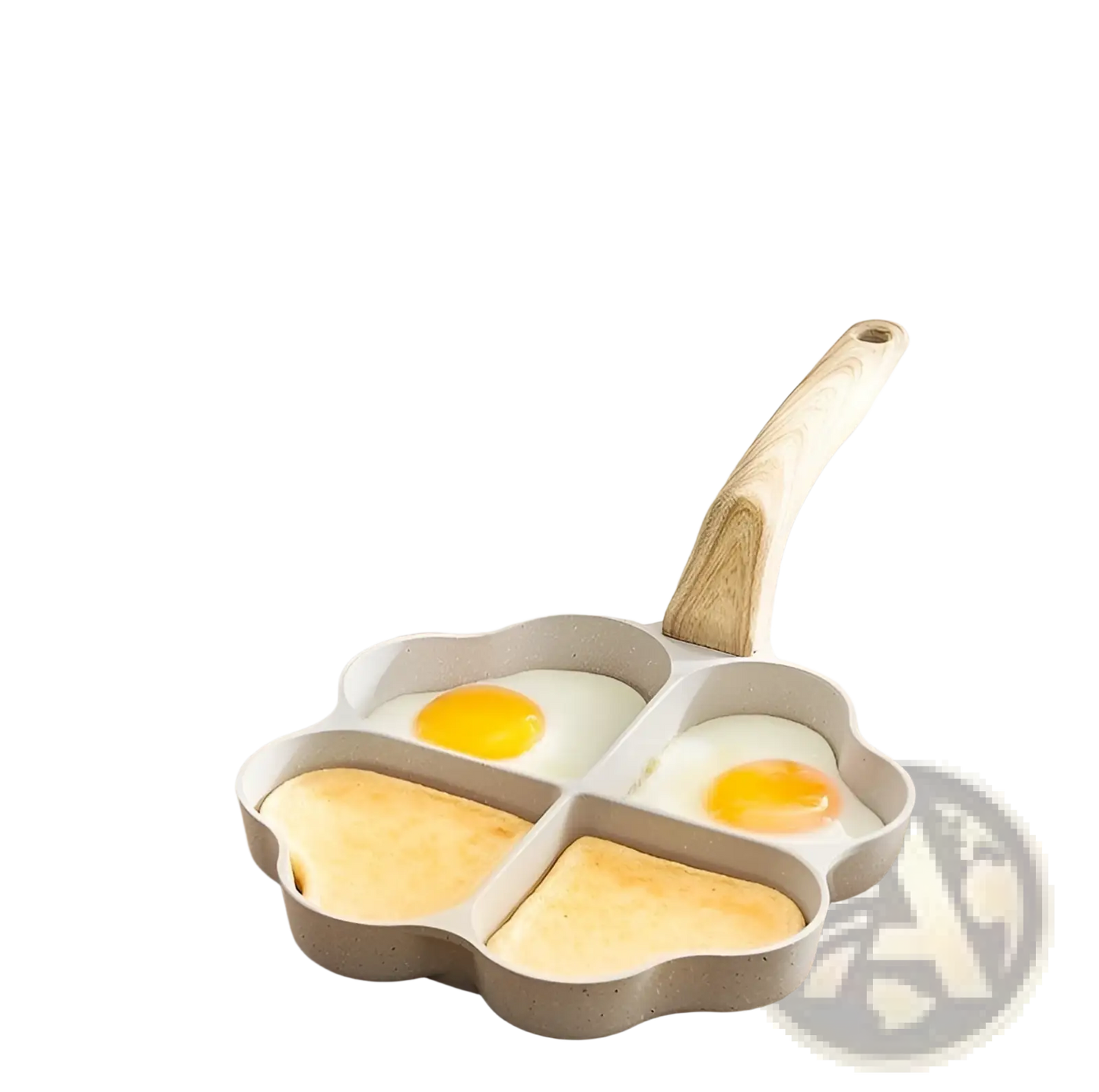 Nonstick Four Hole Egg Frying Pan with Wood Handle
