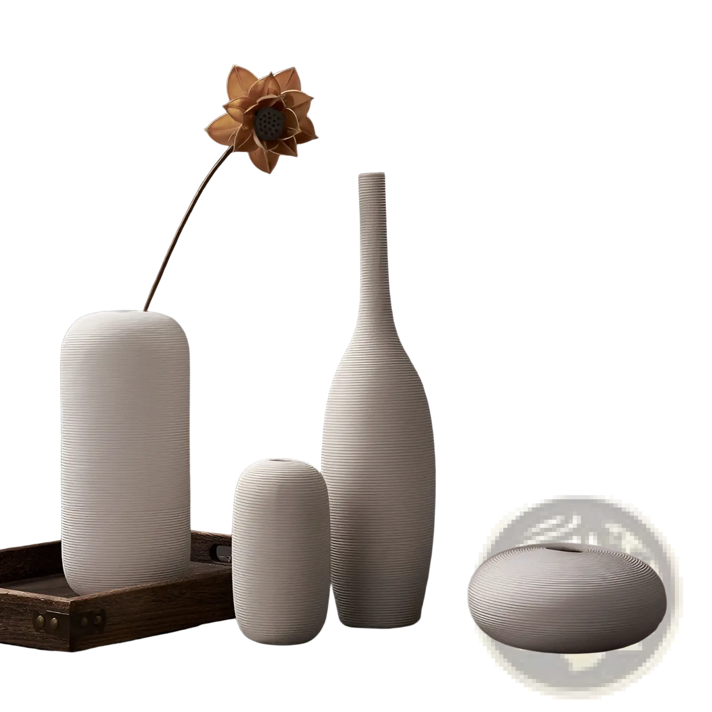 Nordic White Ribbed Ceramic Vase for Modern Home Decor