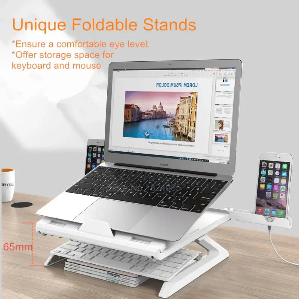 Adjustable Ergonomic Folding Laptop Stand with Phone Holder