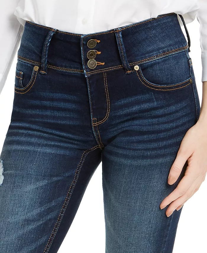 Indigo Rein Junior's Mid Rise Triple Button Cuffed Skinny Jeans Blue Size 5